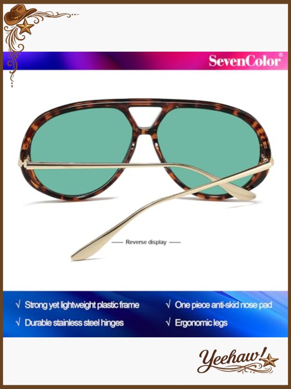 Oversized Aviator Sunglasses Retro Shield UV400 Protection Unisex - Picture 5 of 7